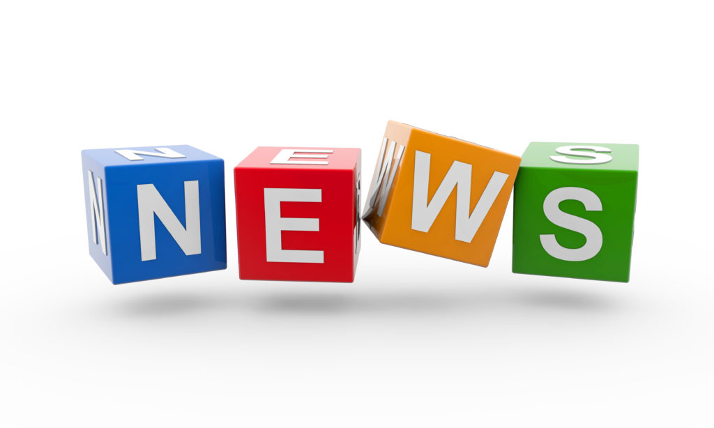 A 3D rendering illustration of letter blocks forming the word News on a white background